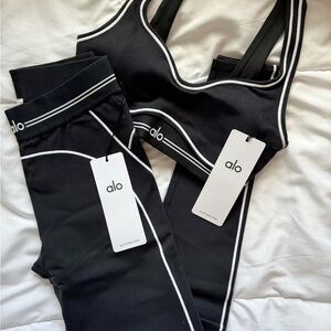 Alo Black Activewear Set with White Trim